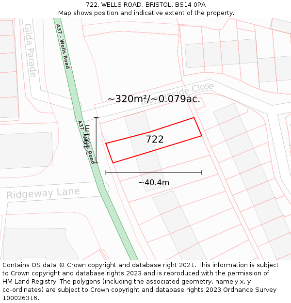 722, WELLS ROAD, BRISTOL, BS14 0PA: Plot and title map