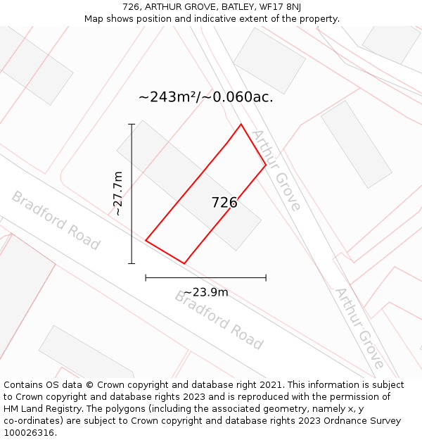 726, ARTHUR GROVE, BATLEY, WF17 8NJ: Plot and title map