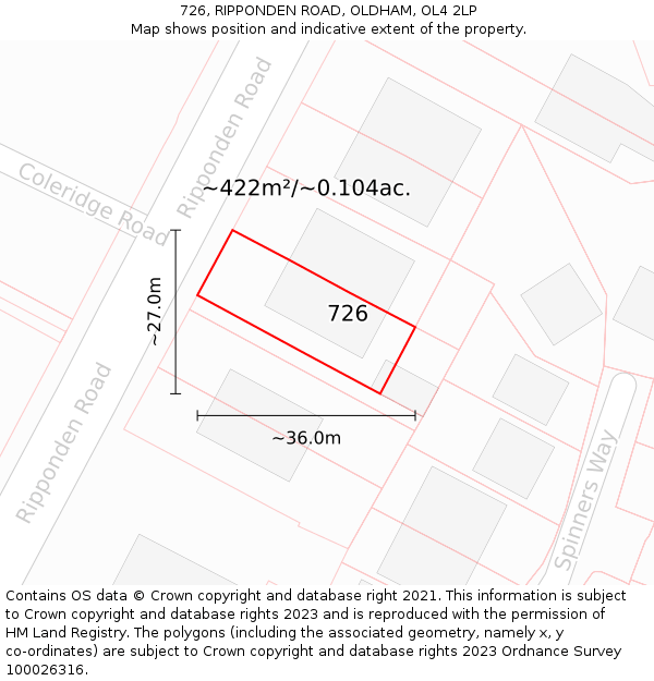 726, RIPPONDEN ROAD, OLDHAM, OL4 2LP: Plot and title map