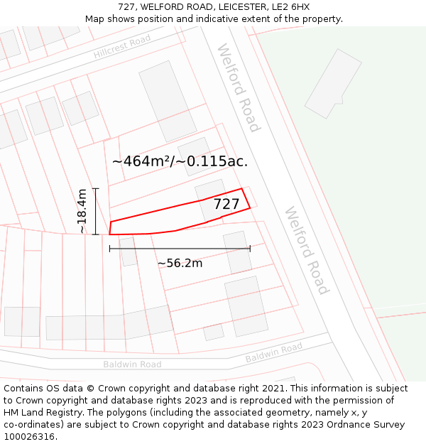 727, WELFORD ROAD, LEICESTER, LE2 6HX: Plot and title map