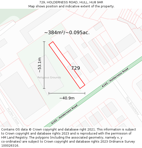 729, HOLDERNESS ROAD, HULL, HU8 9AR: Plot and title map