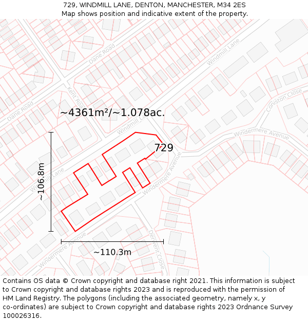 729, WINDMILL LANE, DENTON, MANCHESTER, M34 2ES: Plot and title map