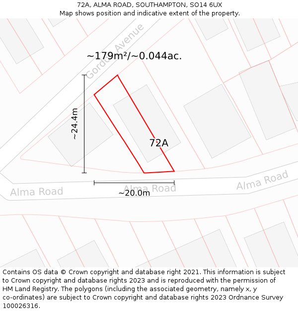 72A, ALMA ROAD, SOUTHAMPTON, SO14 6UX: Plot and title map