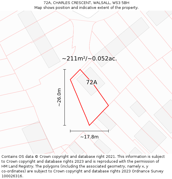 72A, CHARLES CRESCENT, WALSALL, WS3 5BH: Plot and title map