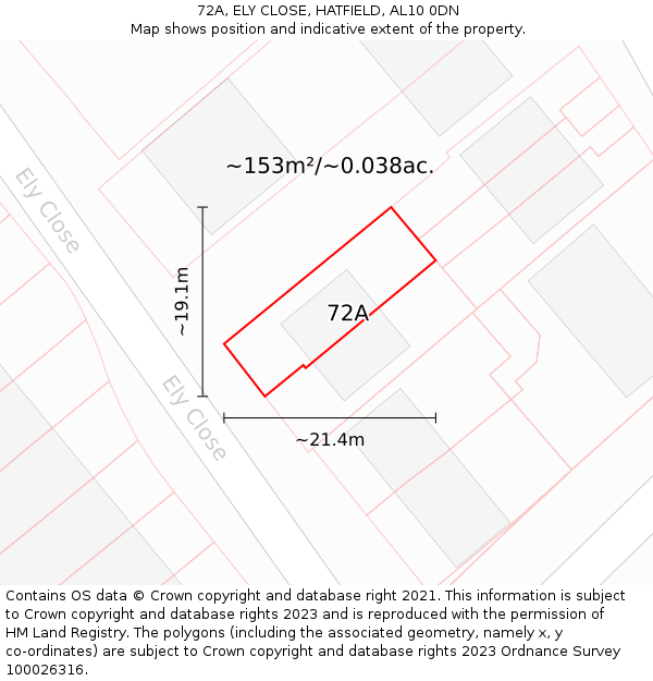 72A, ELY CLOSE, HATFIELD, AL10 0DN: Plot and title map