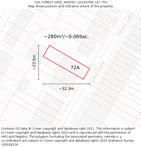 72A, FOREST GATE, ANSTEY, LEICESTER, LE7 7FH: Plot and title map