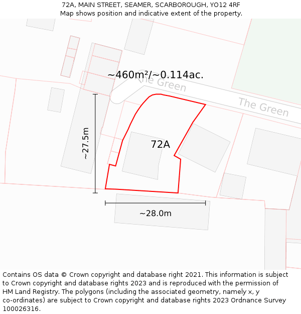 72A, MAIN STREET, SEAMER, SCARBOROUGH, YO12 4RF: Plot and title map