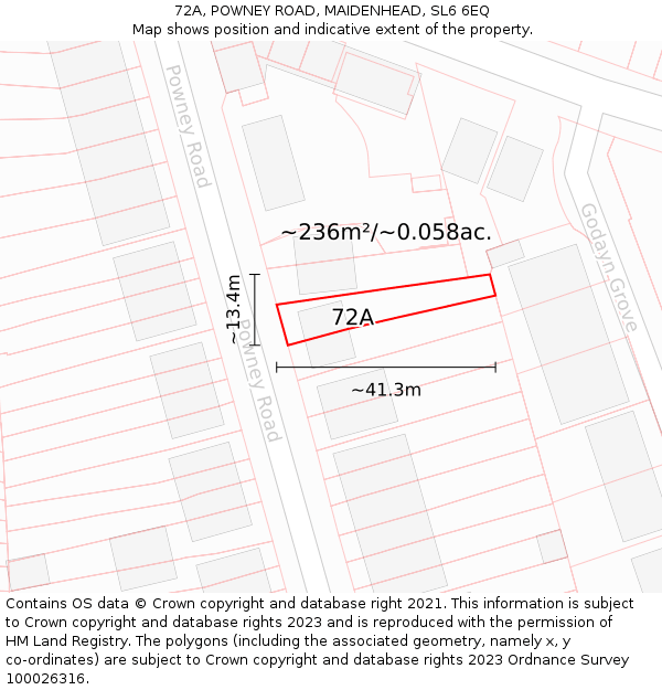 72A, POWNEY ROAD, MAIDENHEAD, SL6 6EQ: Plot and title map