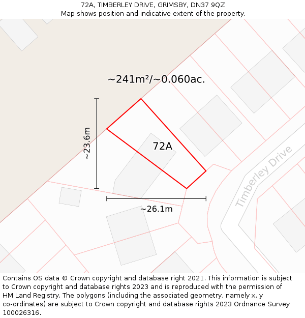 72A, TIMBERLEY DRIVE, GRIMSBY, DN37 9QZ: Plot and title map