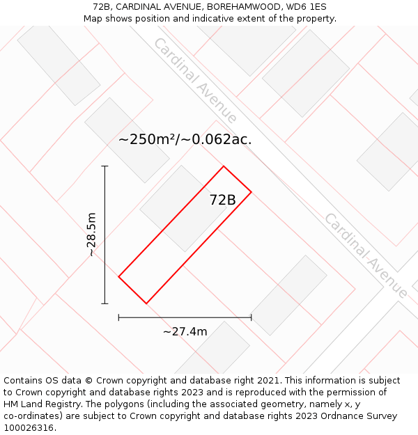 72B, CARDINAL AVENUE, BOREHAMWOOD, WD6 1ES: Plot and title map