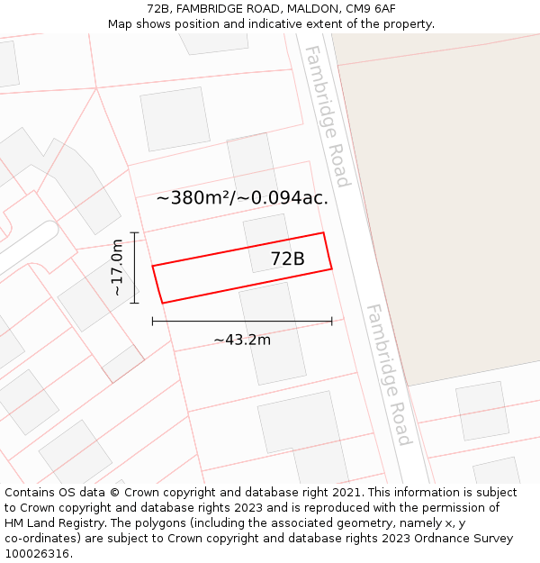 72B, FAMBRIDGE ROAD, MALDON, CM9 6AF: Plot and title map