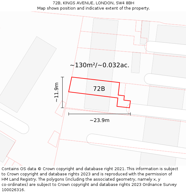72B, KINGS AVENUE, LONDON, SW4 8BH: Plot and title map