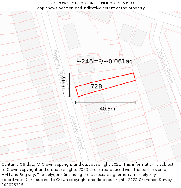 72B, POWNEY ROAD, MAIDENHEAD, SL6 6EQ: Plot and title map