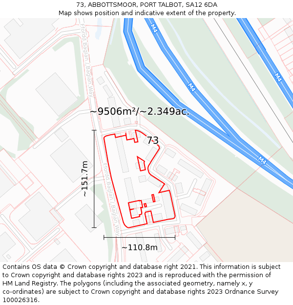 73, ABBOTTSMOOR, PORT TALBOT, SA12 6DA: Plot and title map
