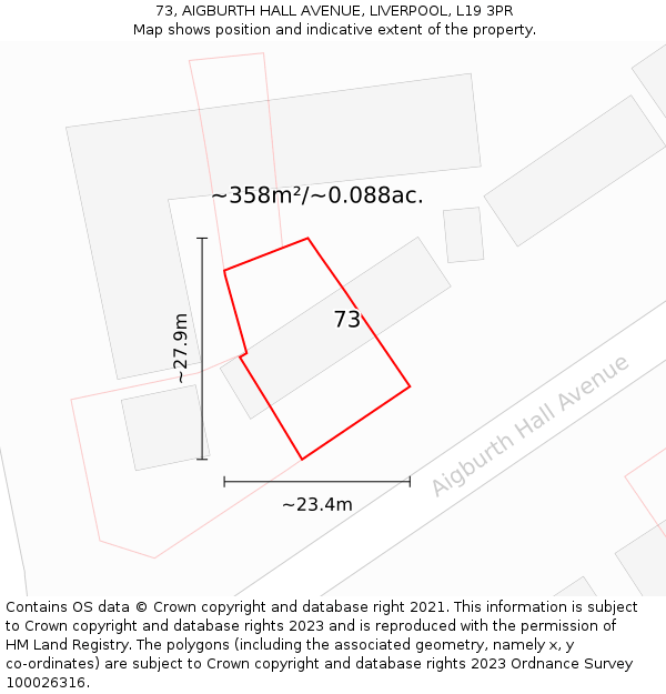 73, AIGBURTH HALL AVENUE, LIVERPOOL, L19 3PR: Plot and title map
