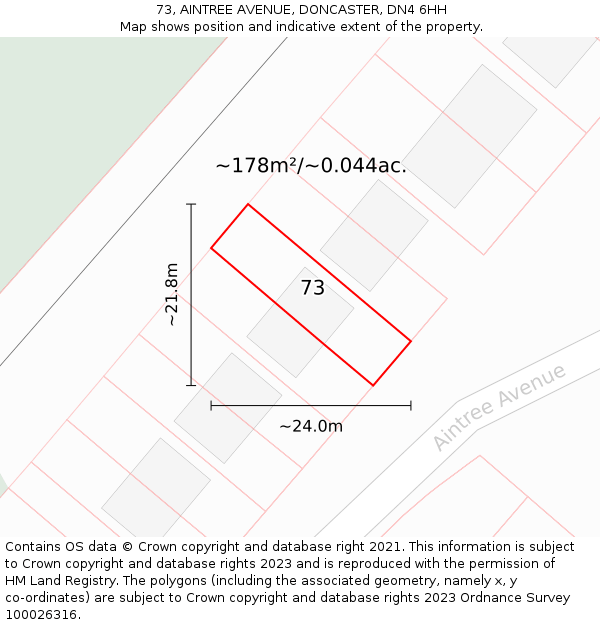 73, AINTREE AVENUE, DONCASTER, DN4 6HH: Plot and title map