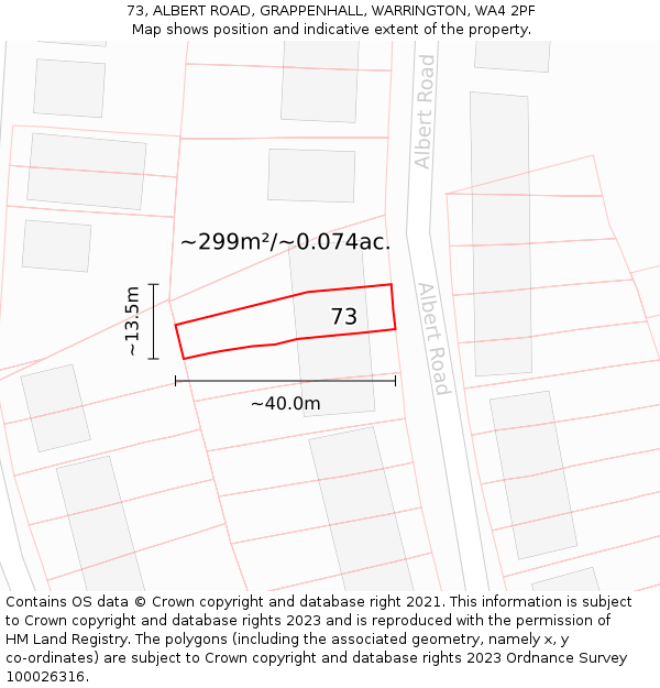 73, ALBERT ROAD, GRAPPENHALL, WARRINGTON, WA4 2PF: Plot and title map