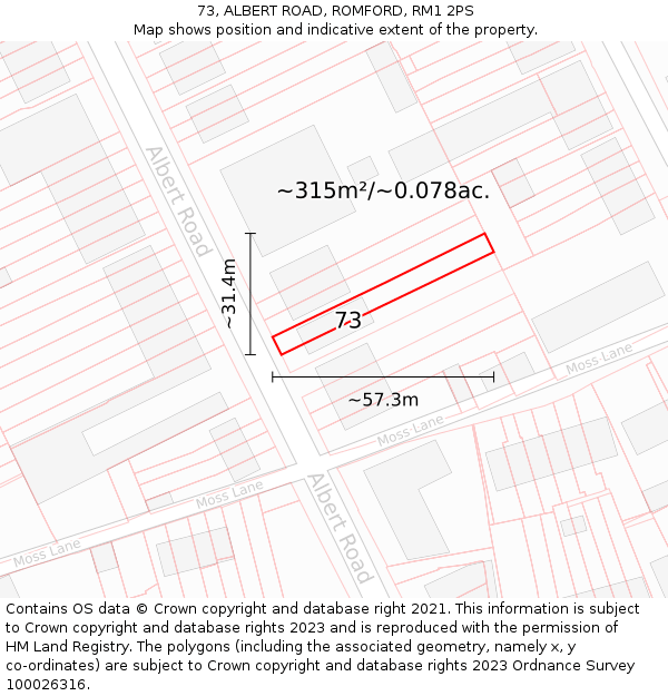 73, ALBERT ROAD, ROMFORD, RM1 2PS: Plot and title map