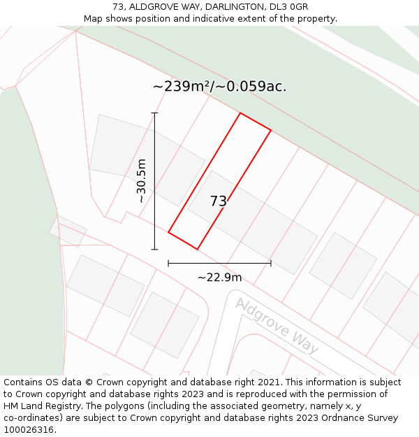 73, ALDGROVE WAY, DARLINGTON, DL3 0GR: Plot and title map