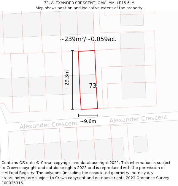 73, ALEXANDER CRESCENT, OAKHAM, LE15 6LA: Plot and title map