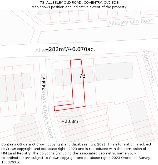 73, ALLESLEY OLD ROAD, COVENTRY, CV5 8DB: Plot and title map