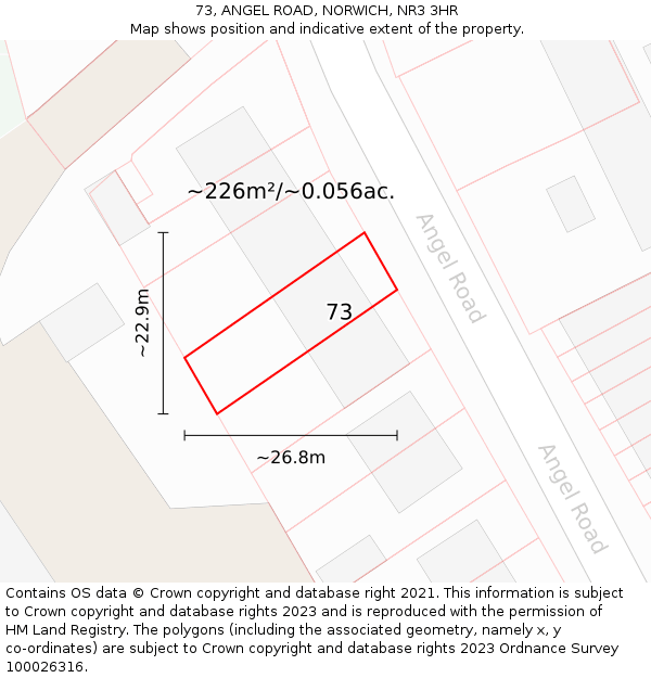 73, ANGEL ROAD, NORWICH, NR3 3HR: Plot and title map