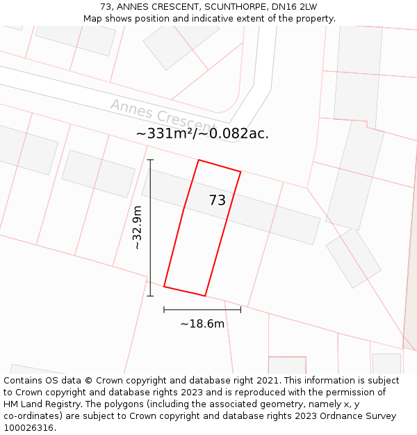 73, ANNES CRESCENT, SCUNTHORPE, DN16 2LW: Plot and title map