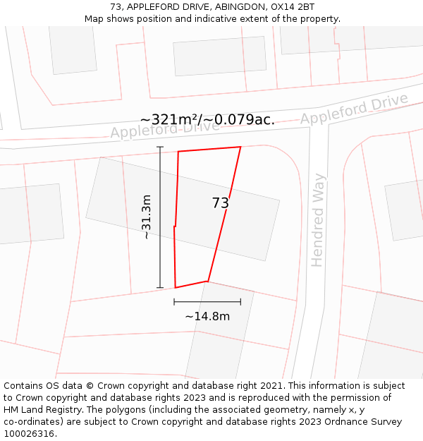 73, APPLEFORD DRIVE, ABINGDON, OX14 2BT: Plot and title map