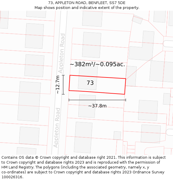 73, APPLETON ROAD, BENFLEET, SS7 5DE: Plot and title map