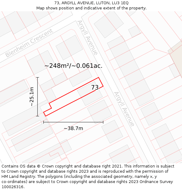 73, ARGYLL AVENUE, LUTON, LU3 1EQ: Plot and title map