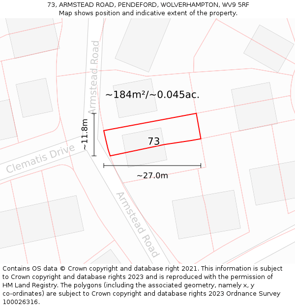 73, ARMSTEAD ROAD, PENDEFORD, WOLVERHAMPTON, WV9 5RF: Plot and title map