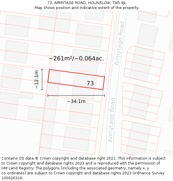 73, ARMYTAGE ROAD, HOUNSLOW, TW5 9JL: Plot and title map