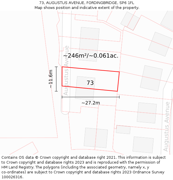 73, AUGUSTUS AVENUE, FORDINGBRIDGE, SP6 1FL: Plot and title map
