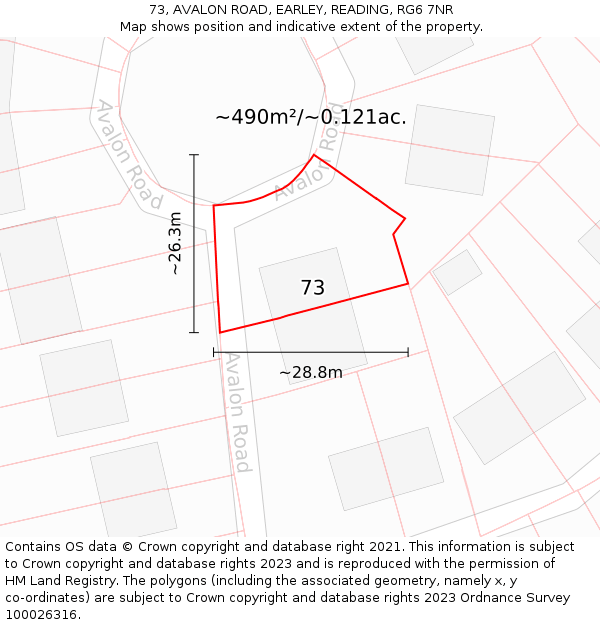 73, AVALON ROAD, EARLEY, READING, RG6 7NR: Plot and title map
