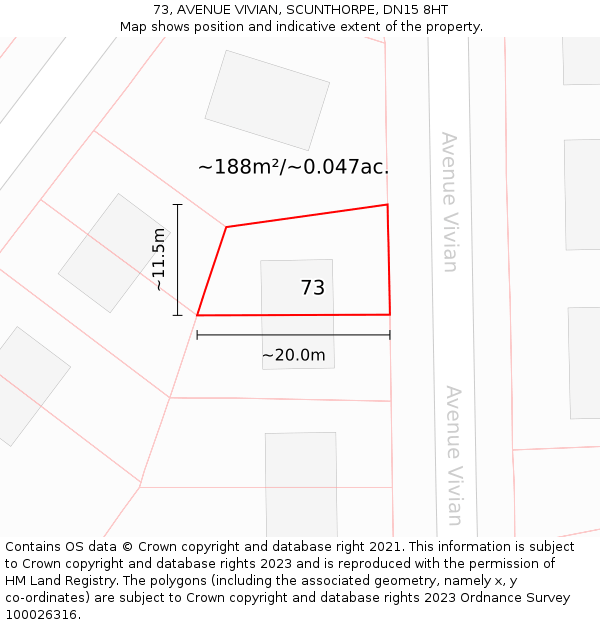 73, AVENUE VIVIAN, SCUNTHORPE, DN15 8HT: Plot and title map