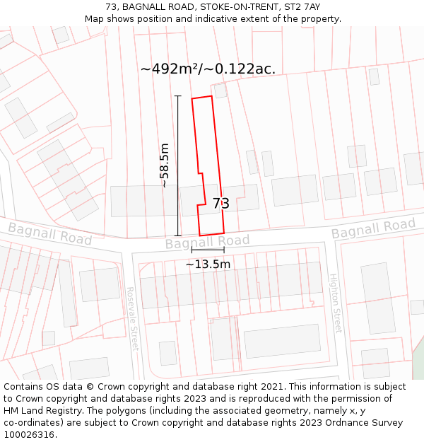73, BAGNALL ROAD, STOKE-ON-TRENT, ST2 7AY: Plot and title map