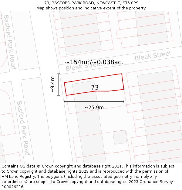 73, BASFORD PARK ROAD, NEWCASTLE, ST5 0PS: Plot and title map