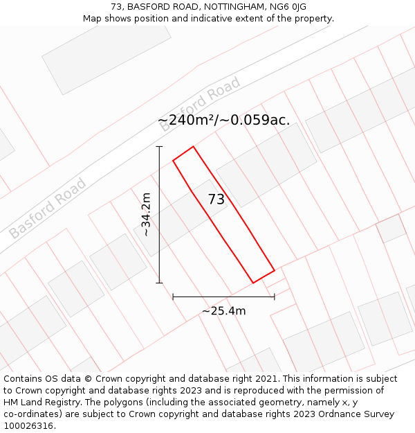 73, BASFORD ROAD, NOTTINGHAM, NG6 0JG: Plot and title map