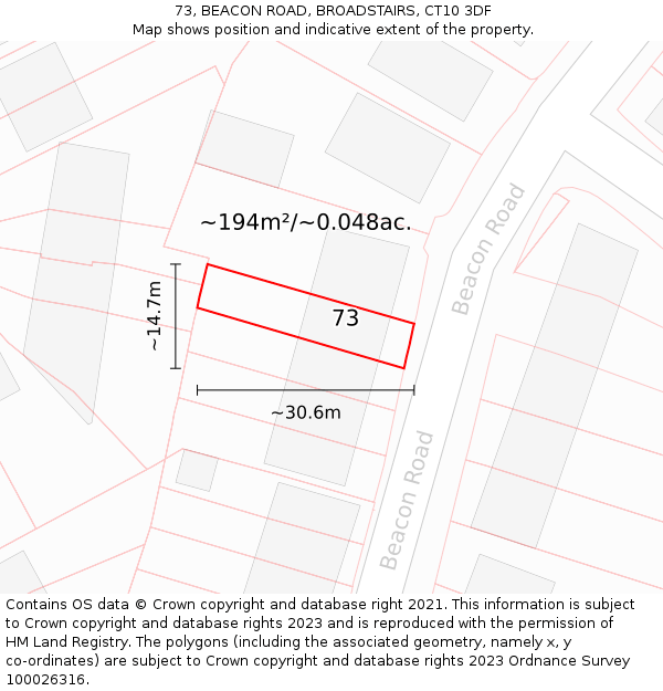 73, BEACON ROAD, BROADSTAIRS, CT10 3DF: Plot and title map