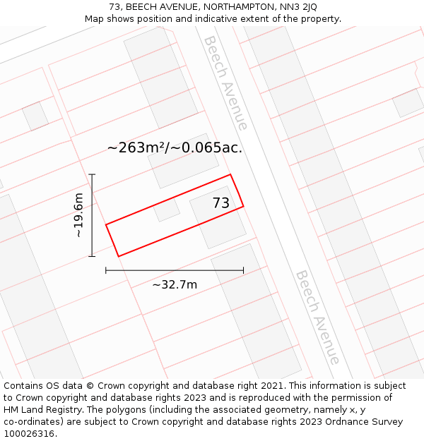 73, BEECH AVENUE, NORTHAMPTON, NN3 2JQ: Plot and title map