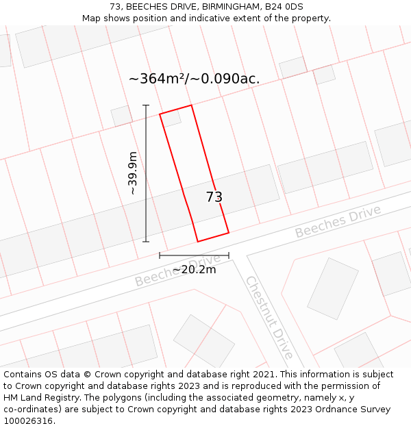 73, BEECHES DRIVE, BIRMINGHAM, B24 0DS: Plot and title map