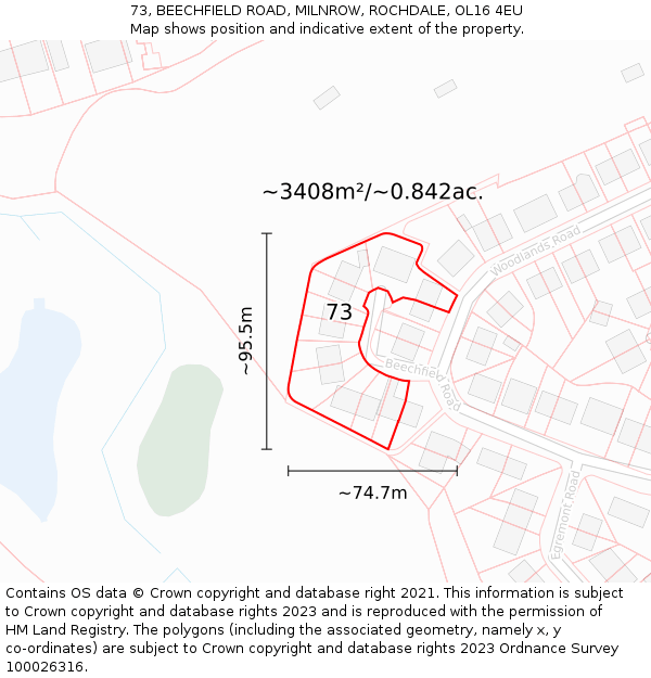 73, BEECHFIELD ROAD, MILNROW, ROCHDALE, OL16 4EU: Plot and title map