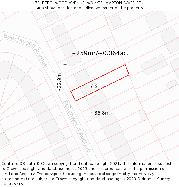73, BEECHWOOD AVENUE, WOLVERHAMPTON, WV11 1DU: Plot and title map