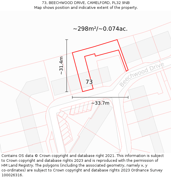 73, BEECHWOOD DRIVE, CAMELFORD, PL32 9NB: Plot and title map