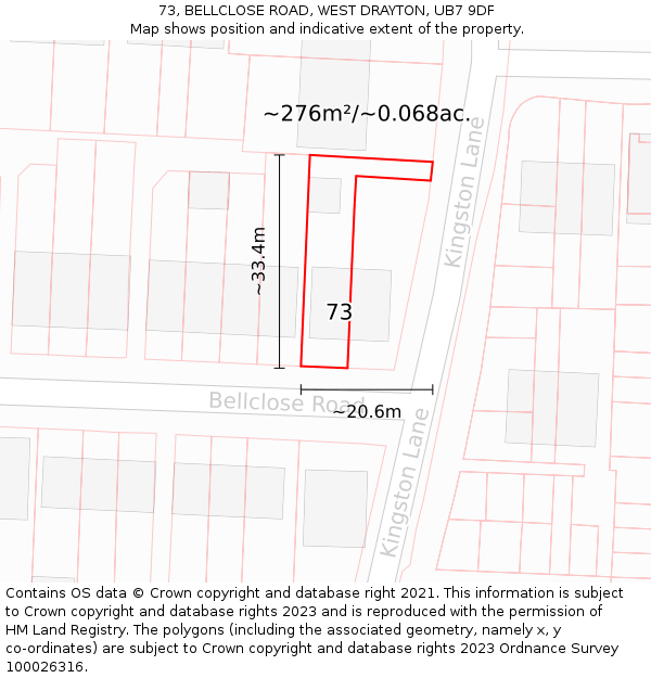 73, BELLCLOSE ROAD, WEST DRAYTON, UB7 9DF: Plot and title map