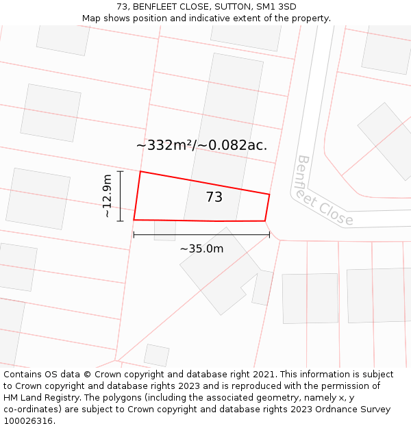 73, BENFLEET CLOSE, SUTTON, SM1 3SD: Plot and title map