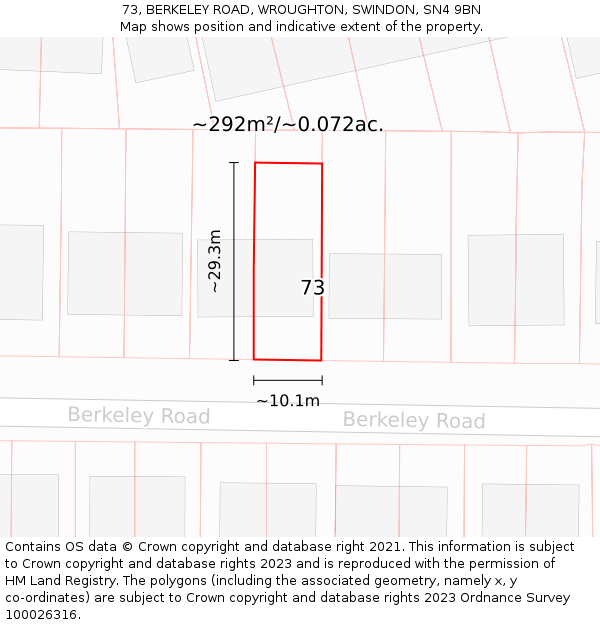73, BERKELEY ROAD, WROUGHTON, SWINDON, SN4 9BN: Plot and title map