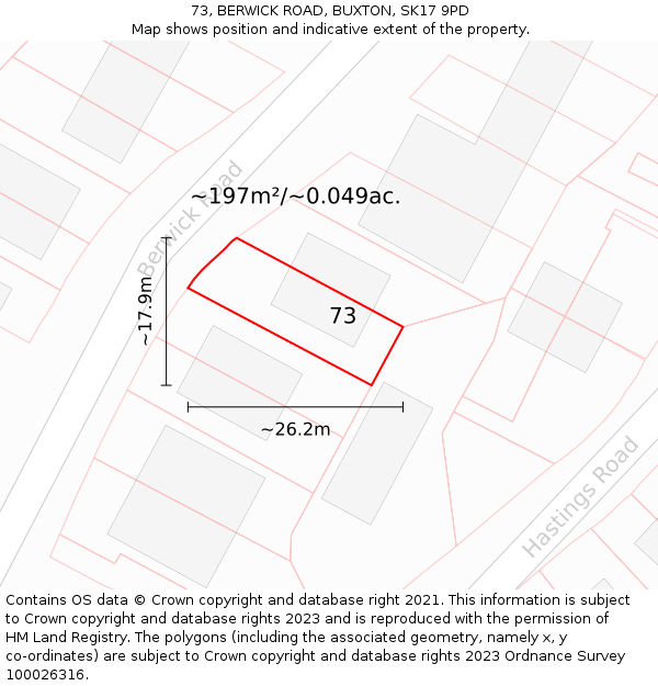 73, BERWICK ROAD, BUXTON, SK17 9PD: Plot and title map