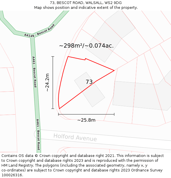 73, BESCOT ROAD, WALSALL, WS2 9DG: Plot and title map