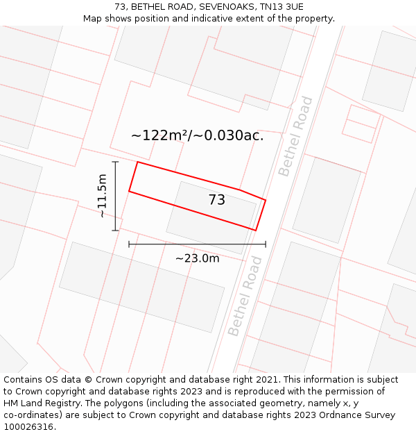 73, BETHEL ROAD, SEVENOAKS, TN13 3UE: Plot and title map